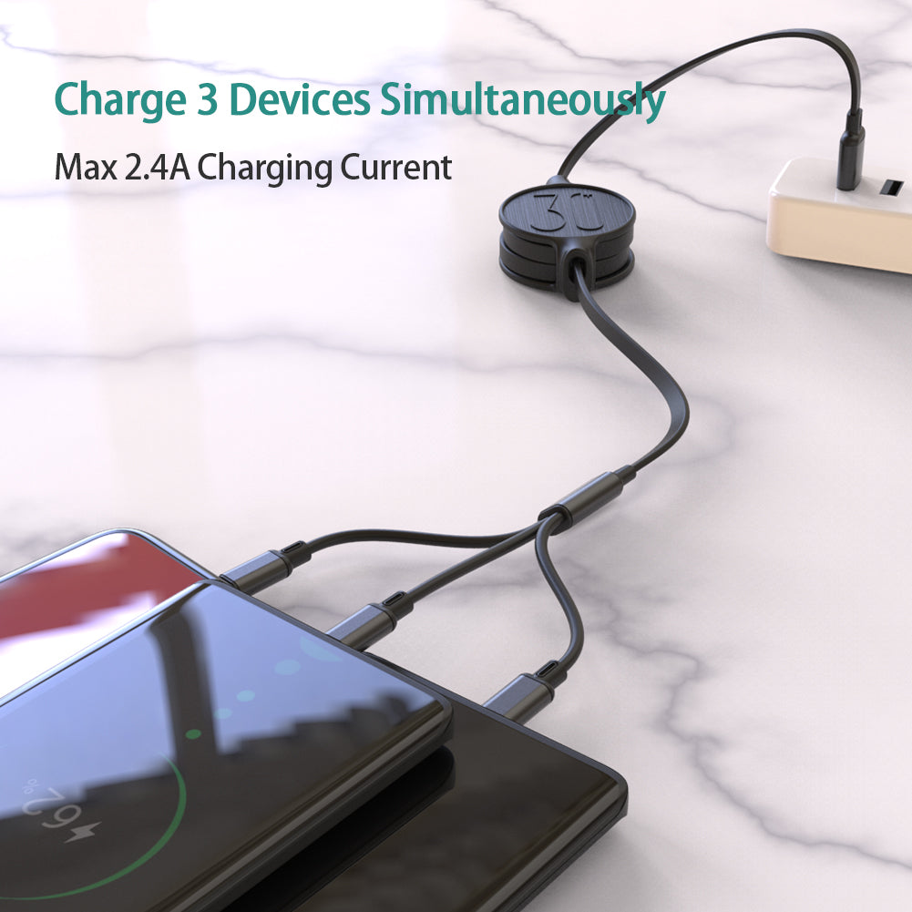 DA-B3001: Digital Ant Retractable Charging Cable, 3 Tips in 1 and with 5 Adjustable Lengths (Black, Charging Only)