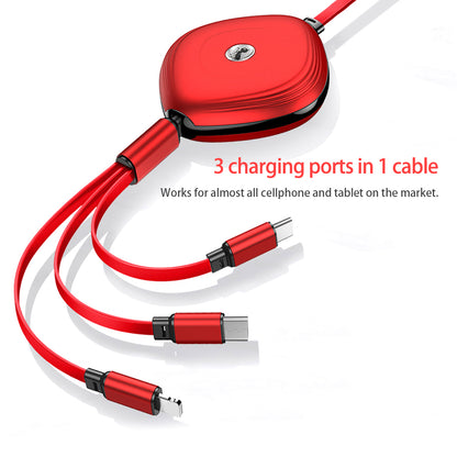 DA-R3001B: Digital Ant Retractable Charging Cable 3 Tips in 1 with 7 Adjustable Lengths, Red-1 Pack (Red, Twin Pack, Charging Only)