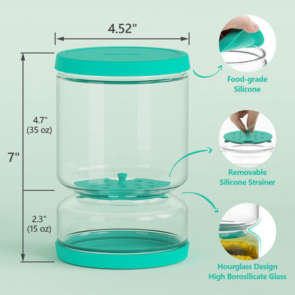 FORTIDY Glass Pickle Jar with Strainer Flip - Airtight Pickle Container, 50.72oz Kitchen Organization Must-Have Versatile Hourglass Jar, BPA Free, Dishwasher Safe