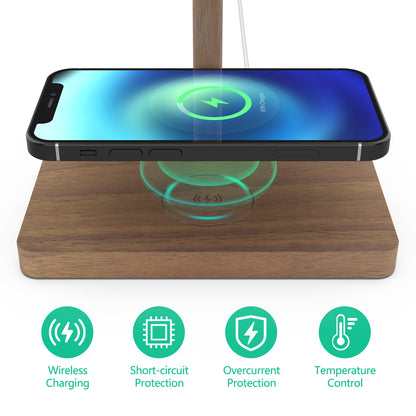 ForTidy Headphone Stand Wood for Desk with Wireless Charger Gaming Headset Stand Holds Dual Universal VR Headset and Smart Watch,Support 15W Fast Charging, Type-C Cord Included (Brown Walnut)
