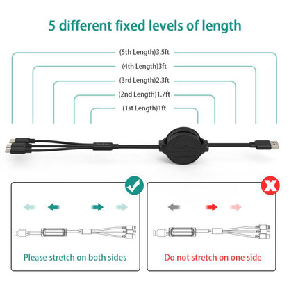 DA-B3001: Digital Ant Retractable Charging Cable, 3 Tips in 1 and with 5 Adjustable Lengths (Black, Charging Only)