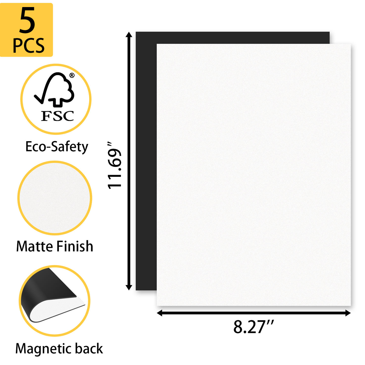 Printable Magnet Photo Paper for Inkjet Printer, Whiteboard, Fridge Magnet Sticker, Crafts and Pattern Storage, Easy to Use and Remove, 8.27 x 11.69 inches, 5 Pack