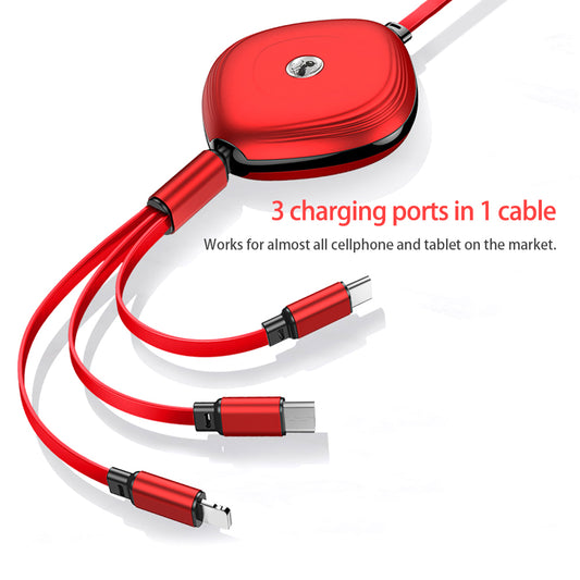 DA-R3001B: Digital Ant Retractable Charging Cable 3 Tips in 1 with 7 Adjustable Lengths, Red-1 Pack (Red, Twin Pack, Charging Only)