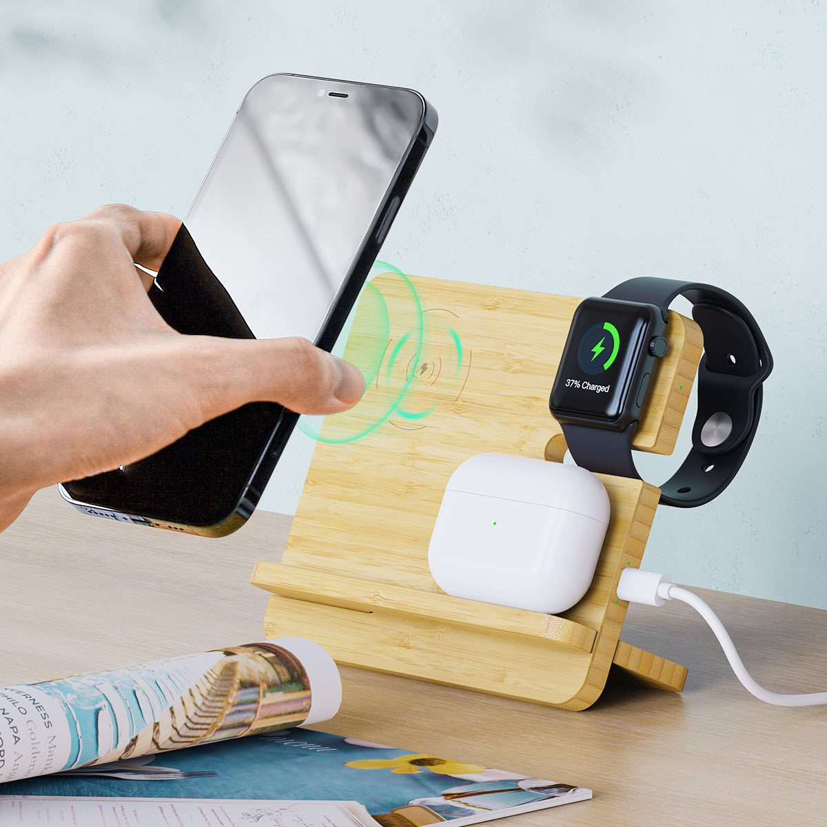 Digital Ant 3 in 1 Wireless Charging Station Works for iPhone, Airpods, iWatch and Other Qi-Enabled Phones, Smart Watches and Earbuds, Portable Charger Station Supports Fast Charging, Detachable