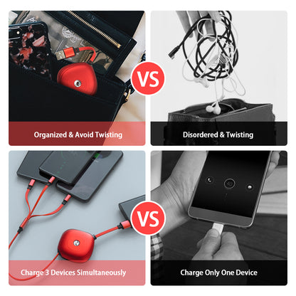 DA-R3001B: Digital Ant Retractable Charging Cable 3 Tips in 1 with 7 Adjustable Lengths, Red-1 Pack (Red, Twin Pack, Charging Only)