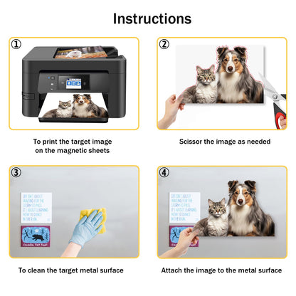 Printable Magnet Photo Paper for Inkjet Printer, Whiteboard, Fridge Magnet Sticker, Crafts and Pattern Storage, Easy to Use and Remove, 8.27 x 11.69 inches, 5 Pack