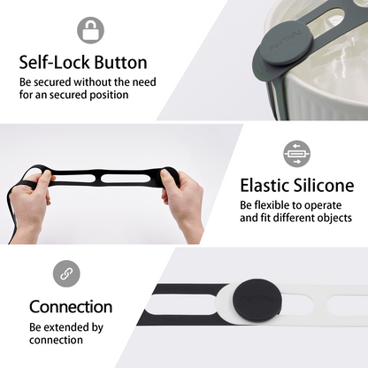 ForTidy Versatile Silicone Latch Strap - 21.65 In Elastic Tie Works for Slow Cooker Lid, Pot, Bento Box, Curtain and Cord, 2pcs Secure Self-Lock & Solution to Bundle or Organize Object