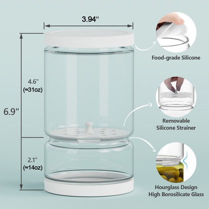 FORTIDY Glass Pickle Jar with Strainer Flip for Pickle Lover - Leakproof Airtight Juice Separator for Olive, Gherkin or Chilli, BPA Free, Dishwasher and Refrigerator Safe