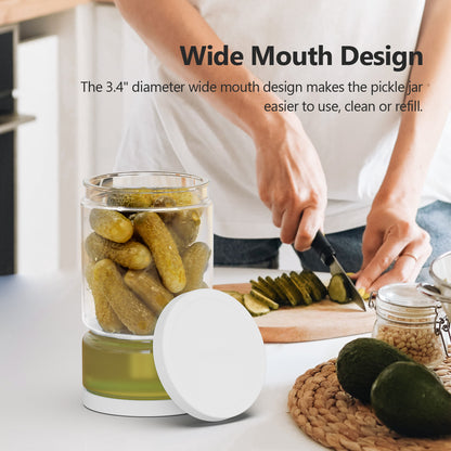 FORTIDY Glass Pickle Jar with Strainer Flip for Pickle Lover - Leakproof Airtight Juice Separator for Olive, Gherkin or Chilli, BPA Free, Dishwasher and Refrigerator Safe