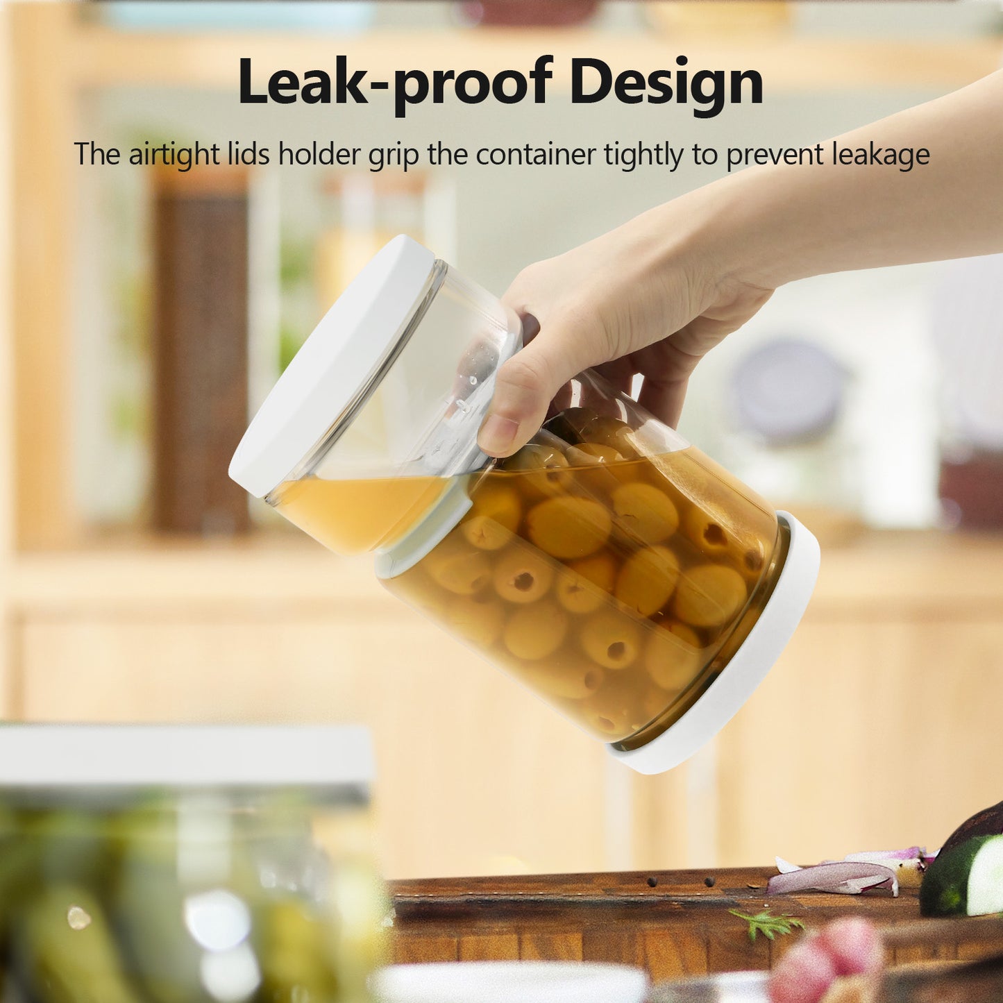 FORTIDY Glass Pickle Jar with Strainer Flip for Pickle Lover - Leakproof Airtight Juice Separator for Olive, Gherkin or Chilli, BPA Free, Dishwasher and Refrigerator Safe