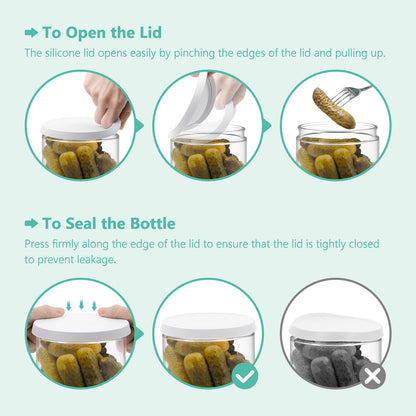 FORTIDY Glass Pickle Jar with Strainer Flip for Pickle Lover - Leakproof Airtight Juice Separator for Olive, Gherkin or Chilli, BPA Free, Dishwasher and Refrigerator Safe