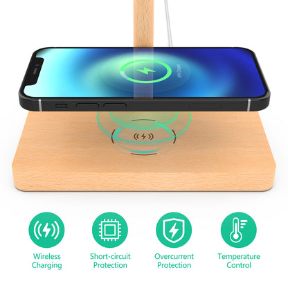 ForTidy Headphone Stand Wood for Desk with Wireless Charger Gaming Headset Stand Holds Dual Universal VR Headset and Smart Watch,Support 15W Fast Charging, Type-C Cord Included (Brown Walnut)