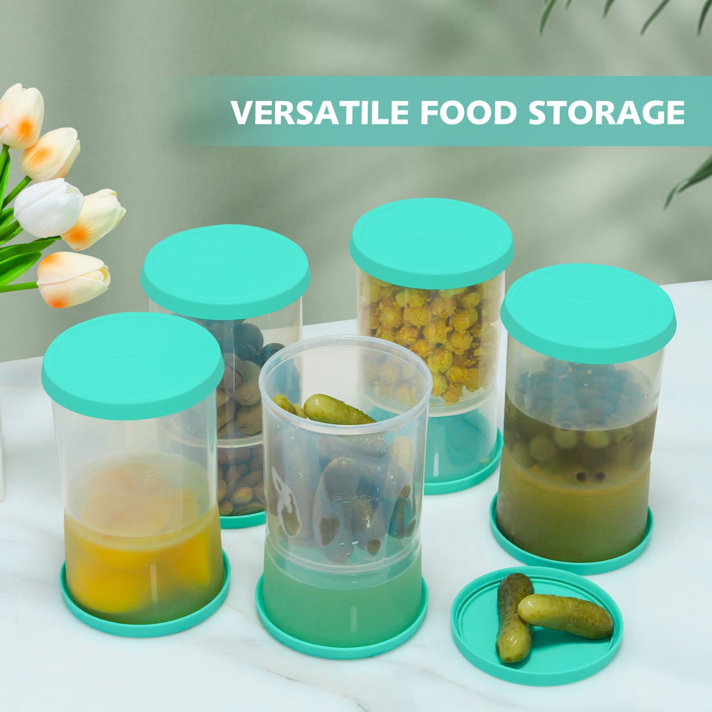 ForTidy ickle Jar/Container with Strainer Flip & Label – 47 oz Large Airtight Storage, Wide Mouth, BPA Free, Dishwasher Safe, Goodbye Juice Finger, Kitchen Organization Must-Have Versatile Food Saver